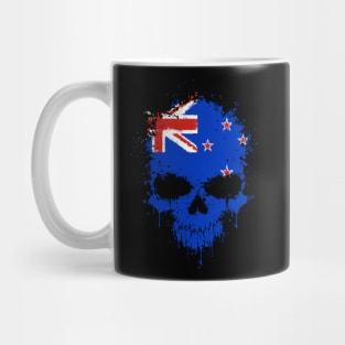 Chaotic New Zealand Flag Splatter Skull Mug